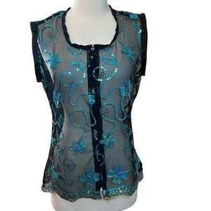 Royal Highness Equestrian Sheer Mesh Sequin Embroidered Full Zip Show Vest sz M